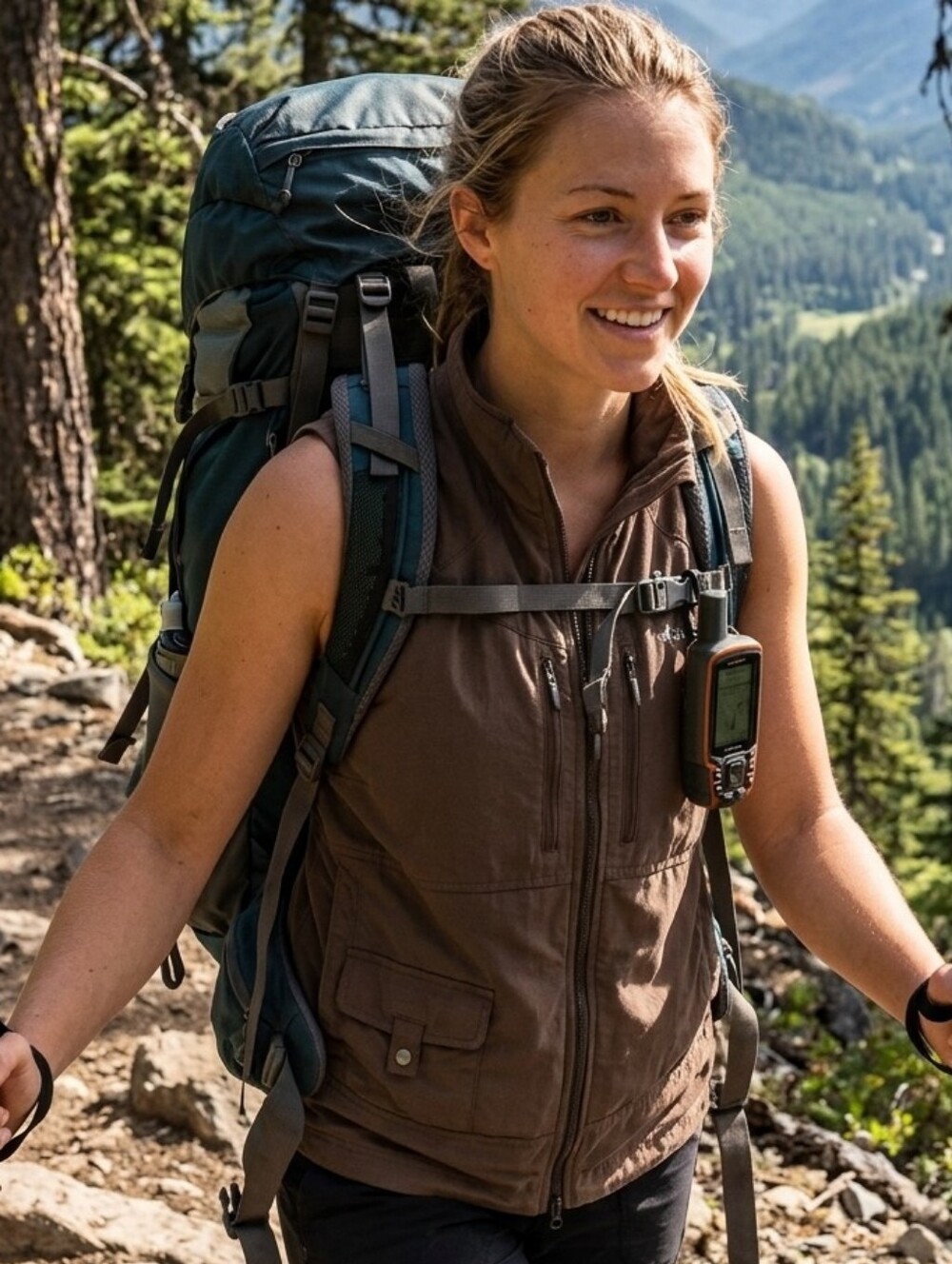 Columbia VEST Titanium Gorpcore Large Brown Utility Hiking Full Zip Technical